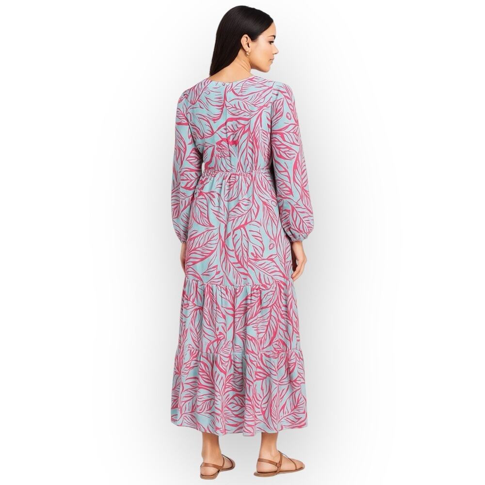 NWT Jessica Simpson Women’s Teal Blue and Pink Floral Chiffon Maxi Dress -Small - Picture 2 of 11